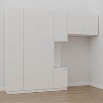 Guarda-Roupa Modulado Solteiro com Mesa de Cabeceira 7 Portas 3 Peças Hera CabeCasa MadeiraMadeira Branco Geada/Cromado Guarda-Roupa Modulado Solteiro com Mesa de Cabeceira 7 Portas 3 Peças Hera CabeCasa MadeiraMadeira Branco Geada/Cromado