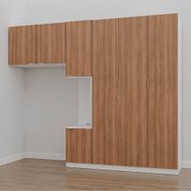 Guarda-Roupa Modulado Solteiro com Mesa de Cabeceira 7 Portas 3 Peças Hera CabeCasa MadeiraMadeira Branco Geada/Louro/Cromado Guarda-Roupa Modulado Solteiro com Mesa de Cabeceira 7 Portas 3 Peças Hera CabeCasa MadeiraMadeira Branco Geada/Louro/Cromado