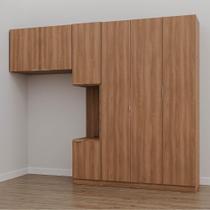 Guarda-Roupa Modulado Solteiro com Mesa de Cabeceira 7 Portas 3 Peças Hera CabeCasa MadeiraMadeira Louro/Cromado/Cromado