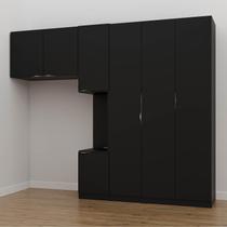 Guarda-Roupa Modulado Solteiro com Mesa de Cabeceira 7 Portas 3 Peças Hera CabeCasa MadeiraMadeira Preto/Cromado Guarda-Roupa Modulado Solteiro com Mesa de Cabeceira 7 Portas 3 Peças Hera CabeCasa MadeiraMadeira Preto/Cromado