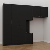 Guarda-Roupa Modulado Solteiro com Mesa de Cabeceira 7 Portas 3 Peças Hera CabeCasa MadeiraMadeira Preto/Cromado Guarda-Roupa Modulado Solteiro com Mesa de Cabeceira 7 Portas 3 Peças Hera CabeCasa MadeiraMadeira Preto/Cromado
