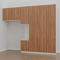 Guarda-Roupa Modulado Solteiro com Mesa de Cabeceira 7 Portas 3 Peças Hera CabeCasa MadeiraOriginals Branco/Algodão/Louro/Cromado - CabeCasa MadeiraMadeira