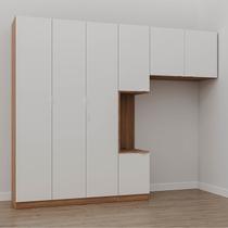 Guarda-Roupa Modulado Solteiro com Mesa de Cabeceira 7 Portas 3 Peças Hera CabeCasa MadeiraOriginals Marrom/Louro/Algodão/Cromado