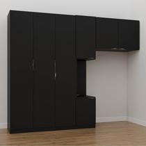 Guarda-Roupa Modulado Solteiro com Mesa de Cabeceira 7 Portas 3 Peças Hera CabeCasa MadeiraOriginals Preto/Cromado Guarda-Roupa Modulado Solteiro com Mesa de Cabeceira 7 Portas 3 Peças Hera CabeCasa MadeiraOriginals Preto/Cromado