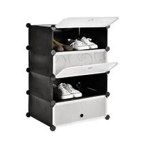 Guarda roupa modular 4 prateleiras sapateira organizador portatil brinquedos armario com porta luxo preto