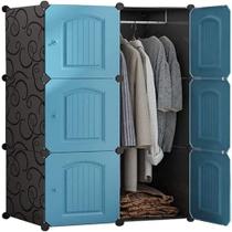 Guarda roupa modular 6 portas armario cabideiro organizador arara portatil luxo azul