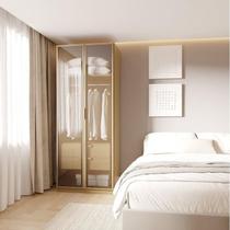 Guarda-Roupa Modular 80cm com Portas Reflecta e Gaveteiro Jade CabeCasa MadeiraOriginals Avelã