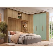 Guarda-Roupa Modular em L 4 Portas com Cabeceira Milan Marrom/Capuccino/Menta Guarda-Roupa Modular em L 4 Portas com Cabeceira Milan Marrom/Capuccino/Menta