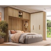 Guarda-Roupa Modular em L 4 Portas com Cabeceira Milan Marrom/Capuccino/Off White Guarda-Roupa Modular em L 4 Portas com Cabeceira Milan Marrom/Capuccino/Off White