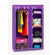 Guarda Roupa Modular Portátil Para Quarto Com Arara, Prateleiras E Porta Com Zíper Roxo Luxo