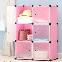 Guarda-Roupa Modular Portátil Rosa 6 Portas Organizador de Roupas, Brinquedos e Porta-Trecos
