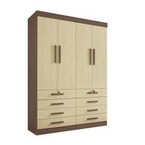 Guarda Roupa Mônaco 4 Portas 8 Gavetas MDF Castanho c/ Linho