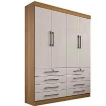 Guarda Roupa Monaco Solteiro 4 Portas 8 Gavetas D Doro Cor Cinamomo Off White