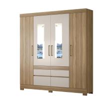 Guarda Roupa Mônica 4 Portas c/ Espelho e Gavetas Amendola/Off White - Bela Móveis