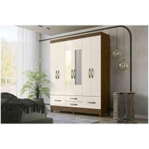 Guarda Roupa Moval Ibiza 6 Portas 4 Gavetas Com Espelho Castanho Wood/Off White