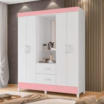 Guarda-Roupa Nápoles Branco/Rosa Com Cabideiro Em Alumínio E Espelho