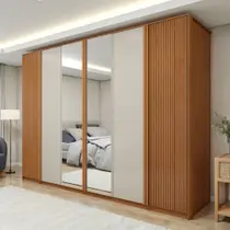 Guarda Roupa Ollie 6 Portas 6 Gavetas 6 Prateleiras 100% MDF com Espelho