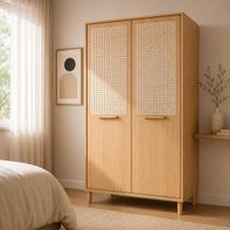 Guarda Roupa Paglia 2 Portas Tela Rattan Portas Detalhe Palhinha MDF Carvalho Malva