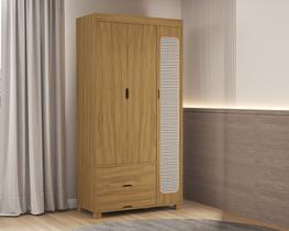 Guarda Roupa Para Quarto de Solteiro MDF 3 Portas 2 Gavetas Design Moderno Clara Atemporal com detalhe em Rattan
