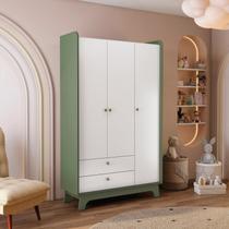Guarda-Roupa para Quarto Infantil Bebê 3 Portas e 2 Gavetas Encanto Verde/Oliva/Branco Guarda-Roupa para Quarto Infantil Bebê 3 Portas e 2 Gavetas Encanto Verde/Oliva/Branco