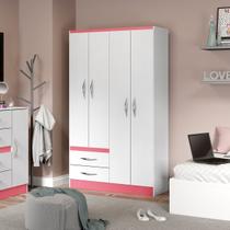 Guarda Roupa para Quarto Infantil com 4 Portas 105 x 179 Cm MDP Branco Rosa 2074 MENU