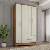 Guarda Roupa Pequeno 90cm 4 Portas e 2 Gavetas Madri cor Cedro e Areia Guarda Roupa Pequeno 90cm 4 Portas e 2 Gavetas Madri cor Cedro e Areia