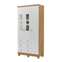 Guarda Roupa Peroba Tedy 3 Portas e 3 Gavetas Branco C Amêndoa