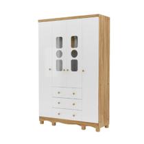 Guarda Roupa Peroba Tedy 4 Portas e 3 Gavetas Branco C Amêndoa