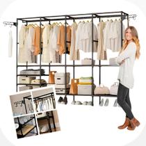 Guarda Roupa Portátil Arara Organizador Aberto Desmontável com 4 colunas