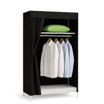 Guarda roupa portatil armario arara cabideiro prateleira organizador praia camping desmontavel compacto preto