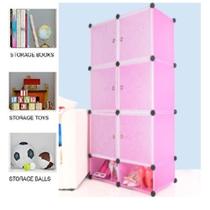 Guarda roupa portatil armario com sapateira desmontavel organizador de brinquedos cabideiro rosa