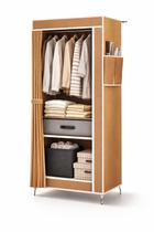 Guarda Roupa Portátil Dobrável Marrom com Cabideiro e Prateleiras Organizador Multiuso