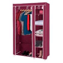 Guarda Roupa Portatil Duplo Cabideiro Arara 4 Prateleiras Sapateira Organizador Desmontavel Viagem