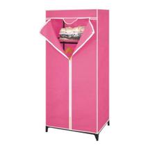 Guarda roupa portatil multifuncional rosa com ziper cabideiro arara organizador prateleira
