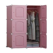 Guarda-roupa portátil multiuso cabideiro 6 portas e arara rosa luxo