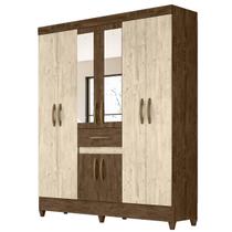 Guarda Roupa Portugal 165cm 8 Portas Castanho Wood Avelã Wood com Espelho Moval