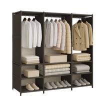 Guarda Roupa Preto Organizador Aberto 3 Colunas Prateleiras Estrutura Reforçada Design Aberto Ventilado Fácil de Montar