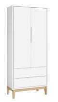 Guarda-Roupa Retrô 2 Portas Classic New Branco Fosco com Natural - MoveisAqui Guarda-Roupa Retrô 2 Portas Classic New Branco Fosco com Natural - MoveisAqui