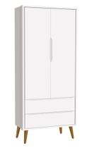 Guarda-Roupa Retrô 2 Portas Théo New Branco Fosco com Madeira - Reller Guarda-Roupa Retrô 2 Portas Théo New Branco Fosco com Madeira - Reller