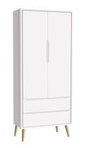 Guarda-Roupa Retrô 2 Portas Théo New Branco Fosco com Natural - Reller Guarda-Roupa Retrô 2 Portas Théo New Branco Fosco com Natural - Reller