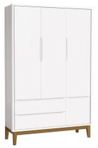 Guarda-Roupa Retrô 3 Portas Classic New Branco Fosco com Madeira - MoveisAqui Guarda-Roupa Retrô 3 Portas Classic New Branco Fosco com Madeira - MoveisAqui