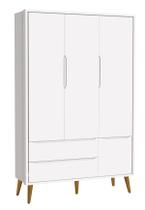 Guarda-Roupa Retrô 3 Portas Théo New Branco Fosco com Madeira - Reller