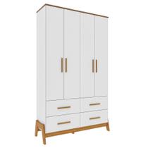 Guarda Roupa Retro Moveis Peroba Guti 04 portas MDF Branco Amêndoa