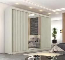 Guarda Roupa Ripado com Espelho 3 Portas 6 Gavetas AthenasOff White Móveis Europa