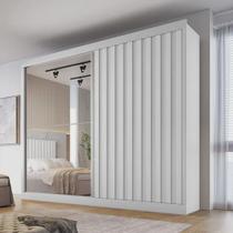 Guarda Roupa Ripado com Espelho - Atlanta-Branco Acetinado - Made Marcs