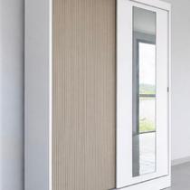 Guarda-Roupa Ripado Solteiro 2 Portas de Correr 1 Espelho 1 Gaveta Palhoça Branco
