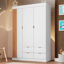 Guarda Roupa Roupeiro 03 Portas 04 Gavetas Ayla Branco Acetinado Phoenix Baby