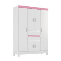 Guarda Roupa Roupeiro Aura 6 Portas Branco/Rosa - Bela Móveis