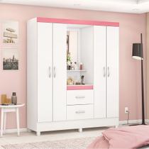 Guarda Roupa Roupeiro Capelinha 04 Portas Lord Branco Rosa Flex Demóbile