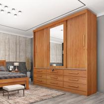 Guarda Roupa Roupeiro Casal Chicago 3 portas Com Espelho Cinamomo - Tcil